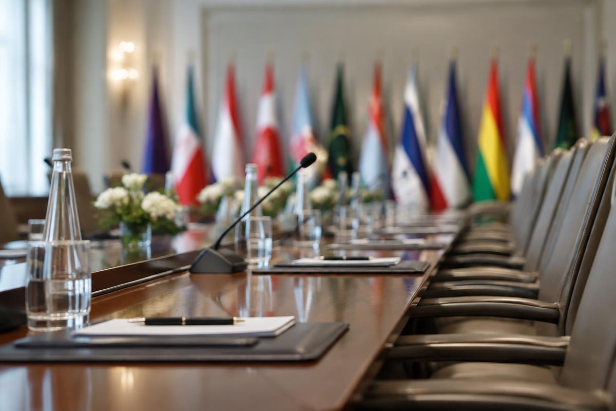 Conference table prepared for a meeting
